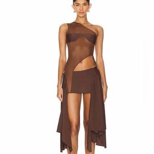 Elegant Brown Asymmetrical Dress